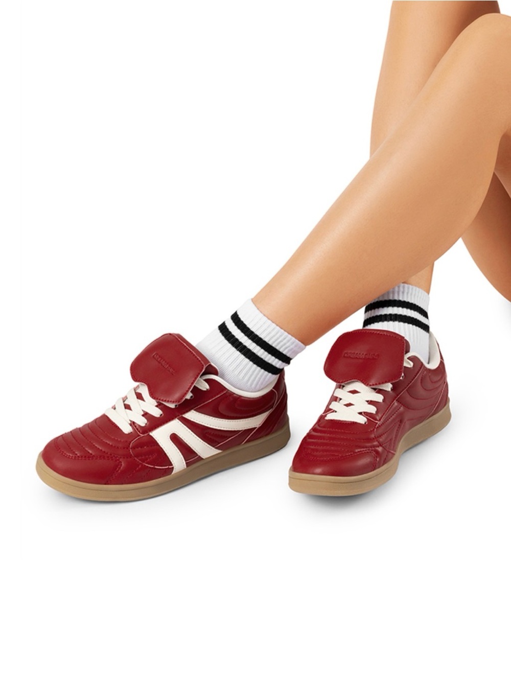 Steve Madden Madrid Red and White Low-Top Sneakers with Gum Sole